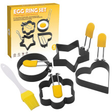 Stainless Steel Egg Ring Molds 4 Pack With Foldable Handle And Oil Brush For Egg Frying Shaping Pancakes Mini Burger