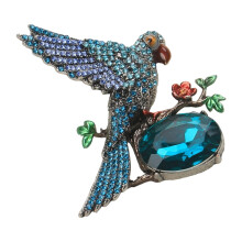 Retro-Brosche in Sittichform, glitzernde Kristalle,-Königsblau