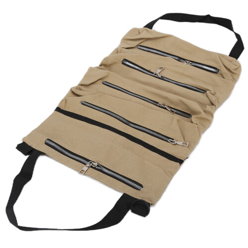 Canvas Tool Roll, Durable Craftsmanship Ensures Your Tools Stay Safe And Organized, Large Capacity For Small Tools, Zippered Tool Pockets, Foldable An 2