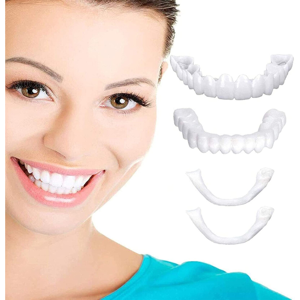 Teeth Veneers  and Bottom, 2 Pairs, SnapOn False Teeth, Comfort Fit Flex Dentures, Instant Whitening Kit, Unisex