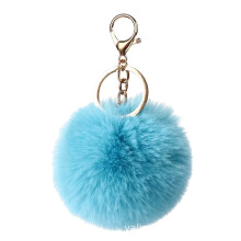 Kleurrijke namaakbont sleutelhanger Pompoms- Hemelsblauw