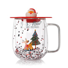 Festival doppelwandiger Glasbecher, elegante, weihnachtlich-Rot