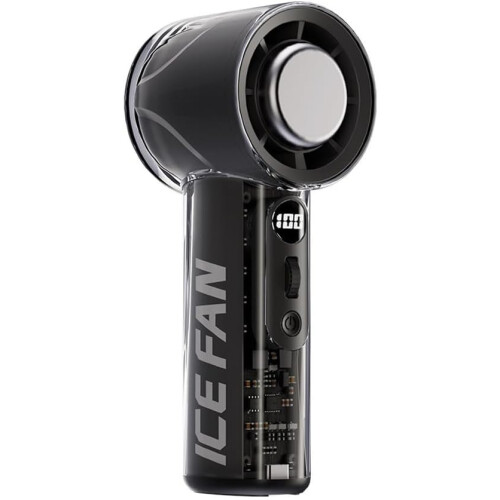 Rechargeable Handheld Fan With Ice Compress Cooling, 100Speed Settings, LED Display, USB Charging, Black 2