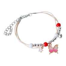Colorful Butterfly Pendant Bracelet Adjustable Length-Pink