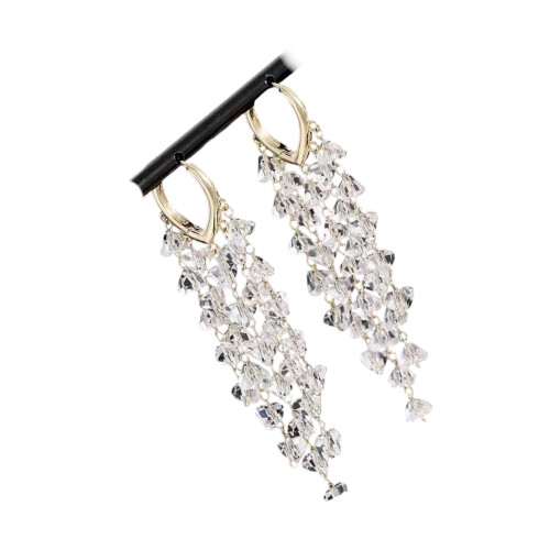 Crystal Fringe Earrings Long Drop Earrings Slimming-White