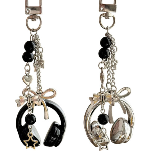 Star Moon Universe Pattern Earphone Bag Keychain Fashion-Silver 1
