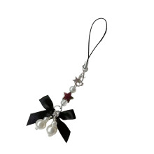Fashionable Pearls Bowknot Charm Pendant Keyring Ideal-Black