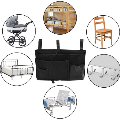 Bedside Caddy Oxford Cloth Bedside Storage Caddy MultiPocket Hanging Bed Organizer 3 Straps Dorm Bunk Bed Accessories 1