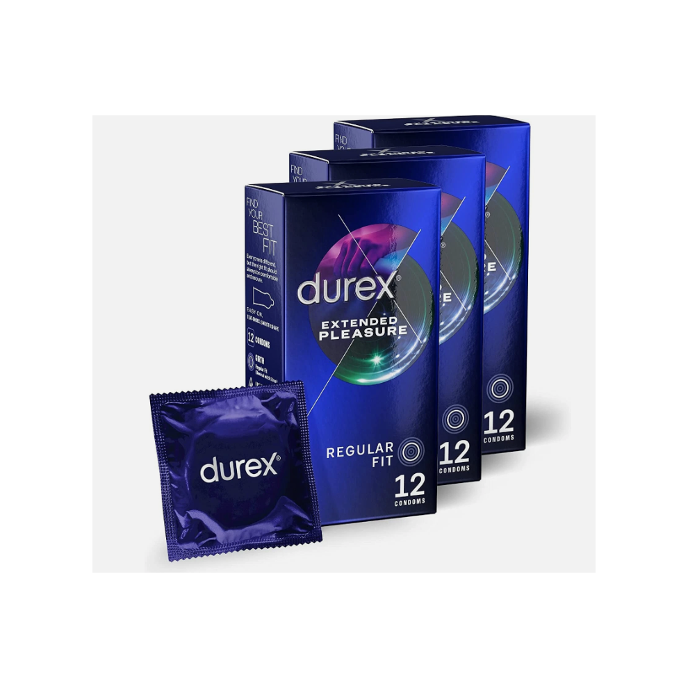 Unbranaded Durex Extended Pleasure 12 Pack Latex Condoms 3 Boxes Of 12 (36 Condoms)