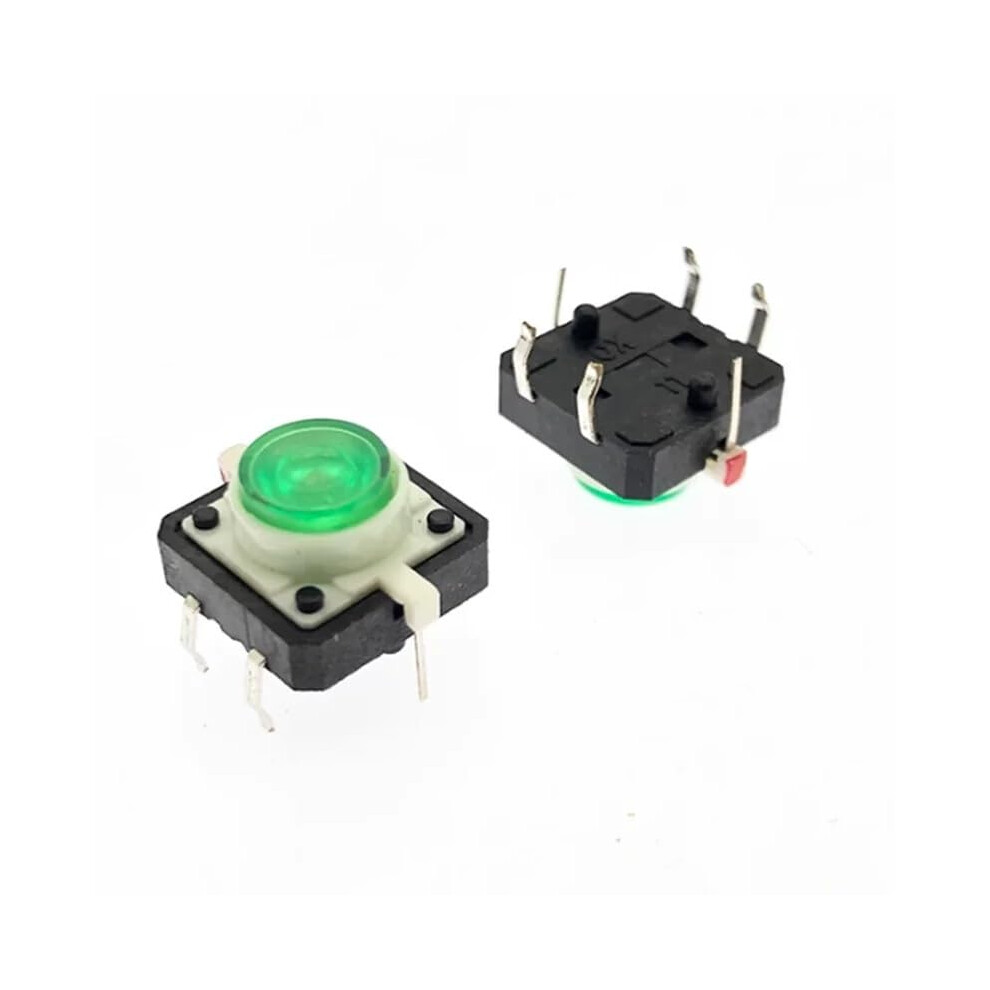 Tactile Push Button Switch 12X12x7.3mm, Momentary, Led, 5Pack Green 9323874377742