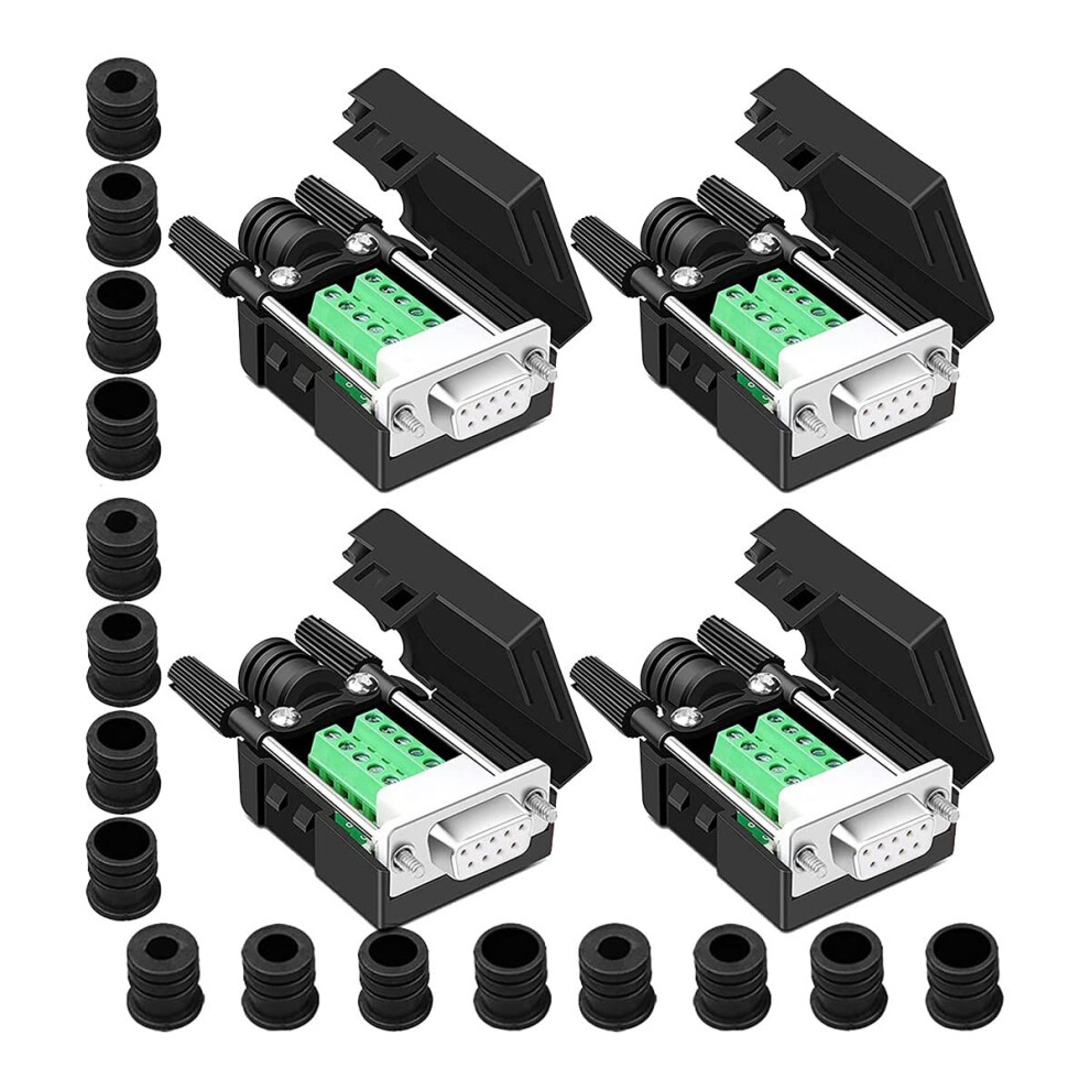 Db9 Female Breakout Connector, 4Piece, Solderless Rs232 Dsub 9Pin Serial Port Terminal Adapter 9323874377780