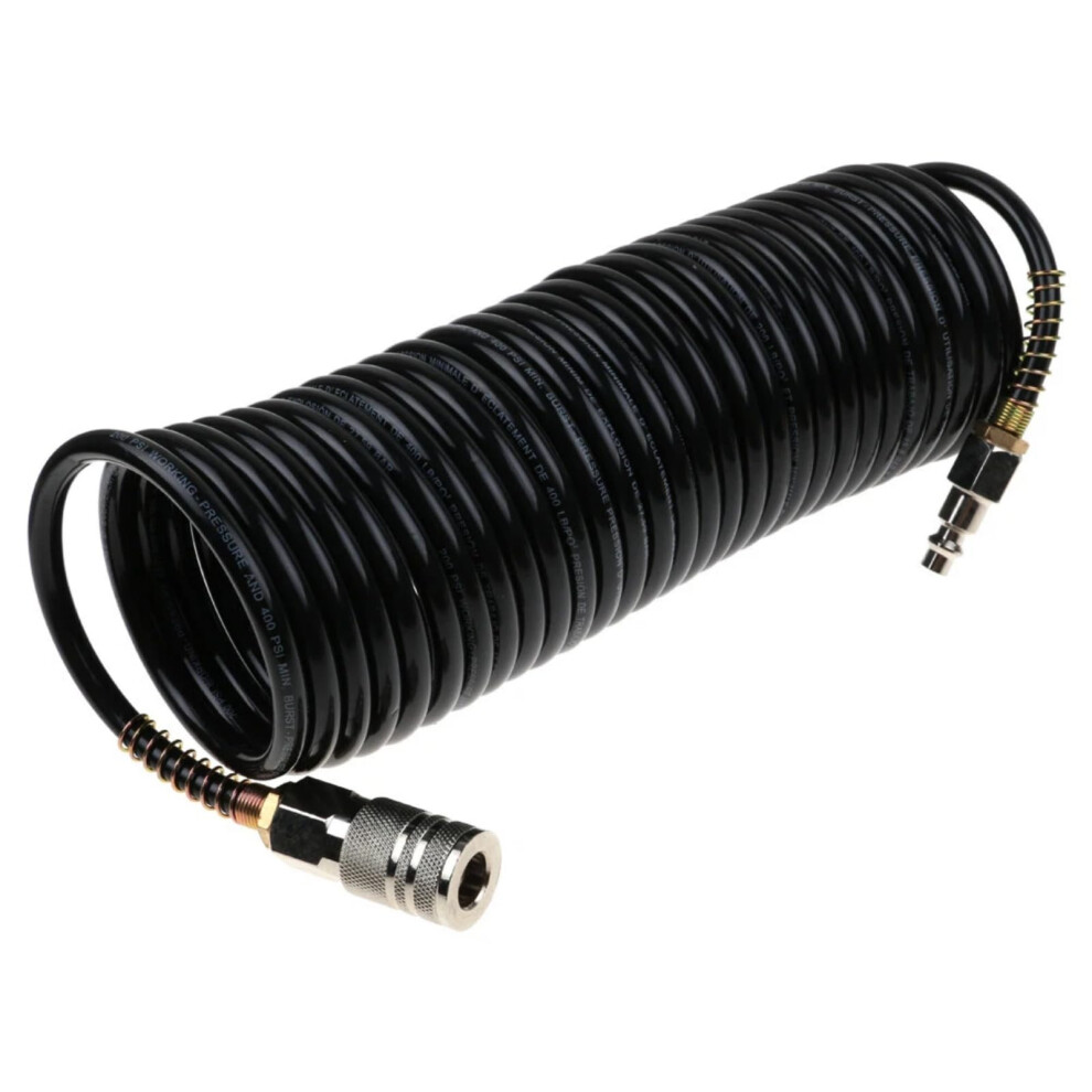 25Feet Rubber Air Hose, Polyurethane Coiled Air Compressor Hose, 25Foot Length, Npt 1/4' Fittings 9339159616741