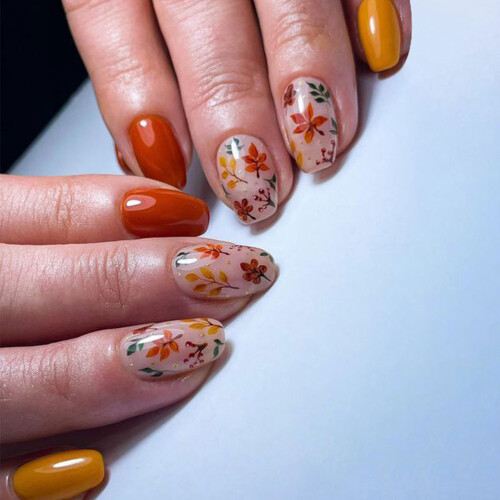 Glossy Press On Nail 1 Set Ginger Leaves Pattern Not Require 1