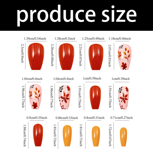 Glossy Press On Nail 1 Set Ginger Leaves Pattern Not Require 2