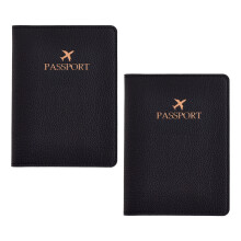 2pcs PU Leather Passports Wallet Elegant Embossed Pattern-Black