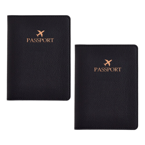 2pcs PU Leather Passports Wallet Elegant Embossed Pattern-Black