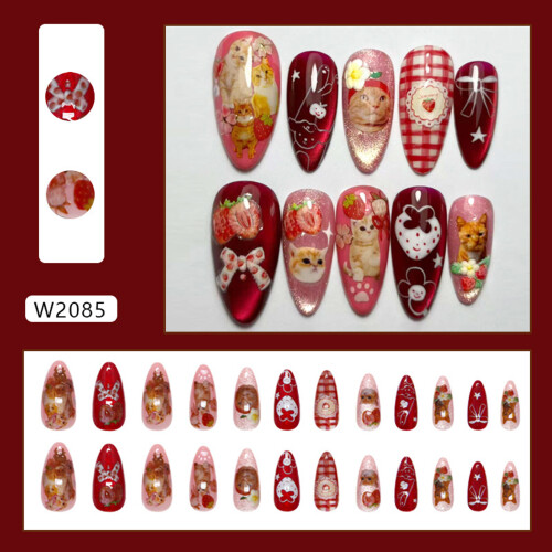 24pcs 3D Line Waves Effect Press On Nail Pearls Gloss for 2