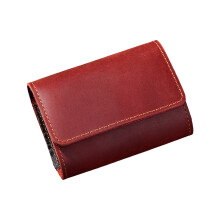 Accordion Style Card And Coin Holder PU Leather-wine red