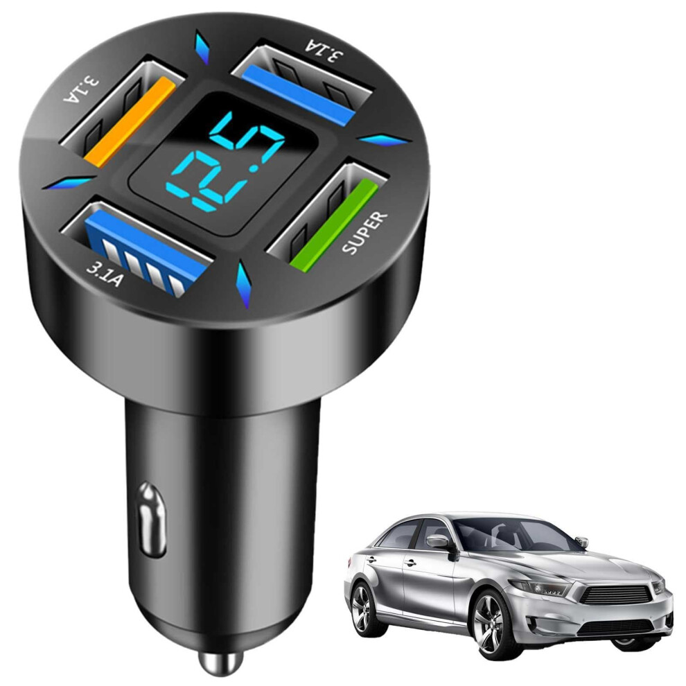 4Port Usb C Car Charger 66W Qc 3.0 Led Voltmeter 4In1 Digital Display Cigarette Lighter Adapter With Diamond Holes 9067246236564
