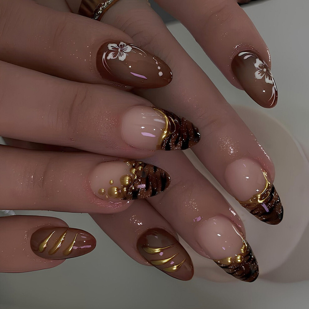 24pcs 3D Zebras Stripe False Nail Cats Eye Shimmers Rhinestones