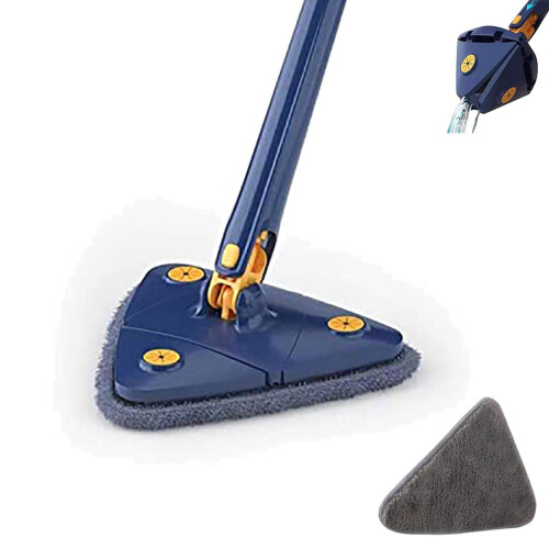 360 Degree Rotatable Adjustable Cleaning Mop, Extendable Triangle Mop, Telescopic Spin Mop, QuickDry HandTwist, Blue
