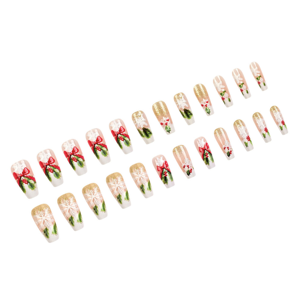 White 24Pcs Winter Holiday Nail Stickers Snowflake Bows-A