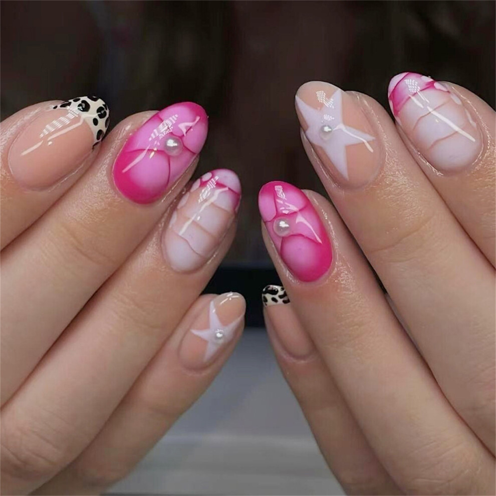 24Pieces Glossy Press On Nail Leopard French Gradient Design