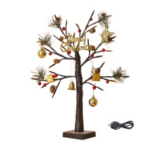 Dekorative Kiefer, batteriebetriebene Tischdekoration, handgefertigte, schneebedeckte Birkenbaum-Lichterkette, festliches Tischgesteck, verstellbare
