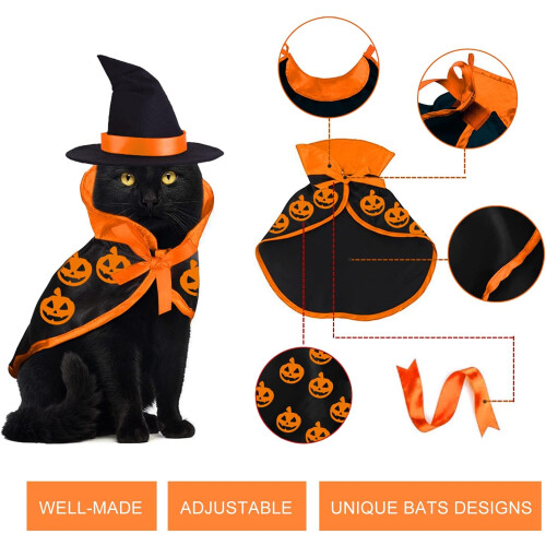 Σύνολο μαγείας για κατοικίδιο ζώο Halloween, αξιόπιστο υλικό μανδύα μάγισσας καπέλο 1