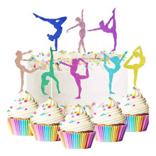 24 peças de toppers coloridos com glitter para cupcakes com tema de ginástica rítmica, decoração de bolos e cupcakes para chá de bebê.