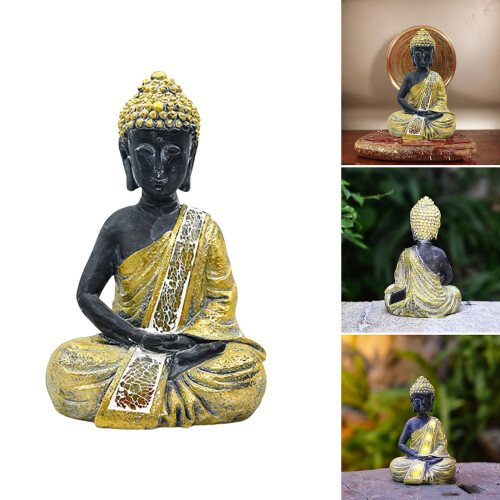 Figurine de bouddha doré méditative, Sculpture bouddhiste en 1