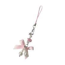 Stylish Bowknot and Pearls Pendant Keyring Accessory for-Pink