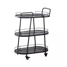 Mobile Bar Cart Stainless Steel Rolling Utility Cart With 3 Tier Shelves Black Metal Serving Trolley Home Kitchen Dining