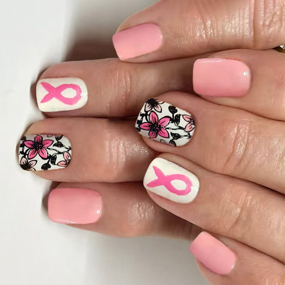 Rose Pattern Press On Nail 24Piece Set Flexible ABS Materials