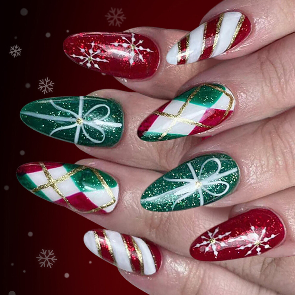 Festive Artificial Nail Red Glitters Design 24PCS Easy