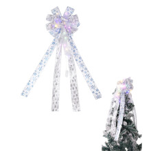 Christmas Tree Topper Glitter Satin Mesh, Decorative Bow Reusable Decoration for Wedding & Holiday Use, Yellow Blue (83 x 29cm)