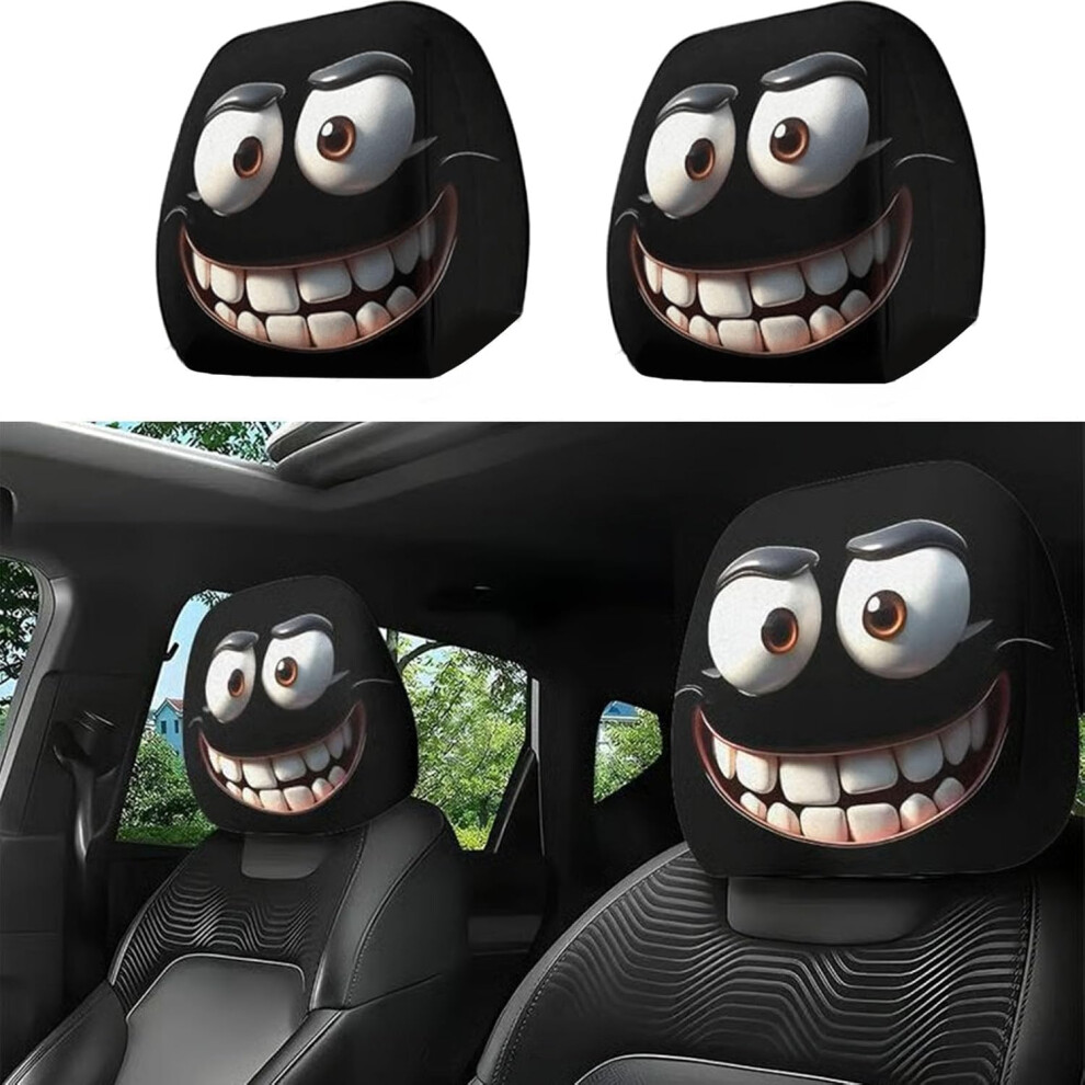 2 Pcs Funny Cartoon Car Headrest Covers With Cute Big Eyes, Universal Fit Seat Protector For Cars 9339159618080