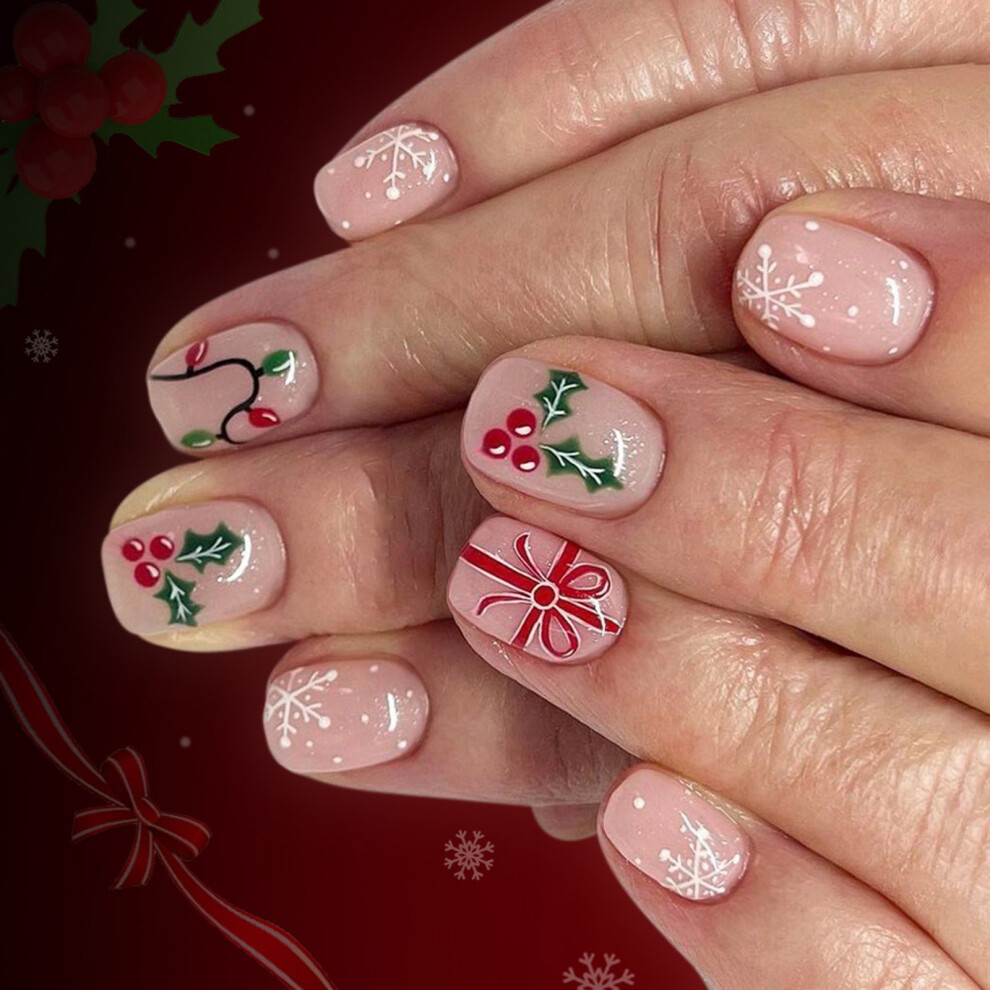 24Pieces Festive Snowflake Artificial Nail Christmas Design