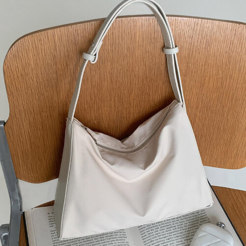 Moderne, leichte Schultertasche aus robustem Nylon mit-Beige 2