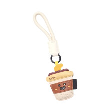 Cute French Fries Milk Teas PU Leather Keychain Bag-coffee