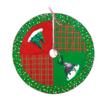 90 cm breite, rote Weihnachtsbaumdecke aus Stoff, klassisches Design mit rustikalem Charme, karierte Kanten für die winterliche Dekoration im Innen-