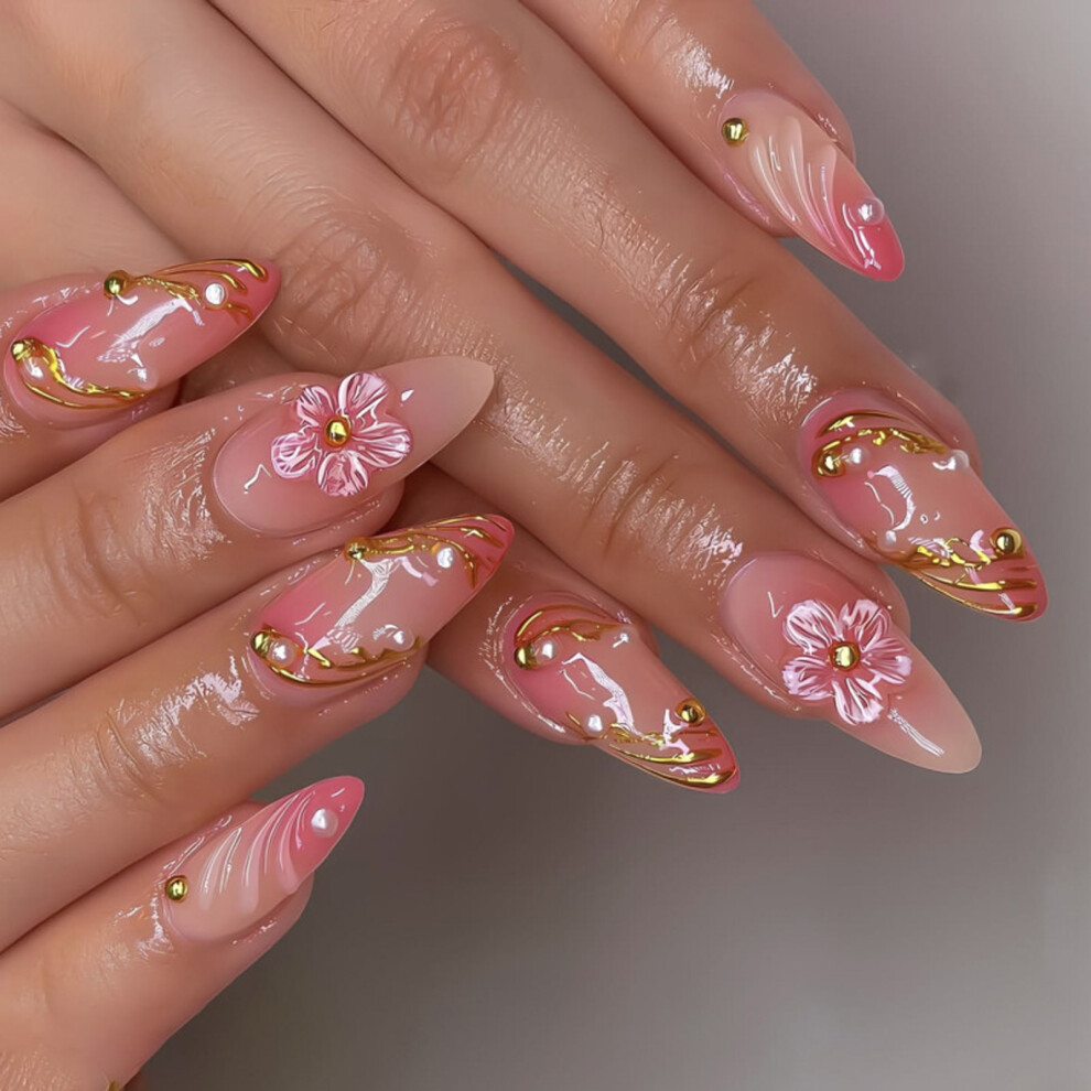 Elegant Almond Fake Nail Smudges Effect Quick Application
