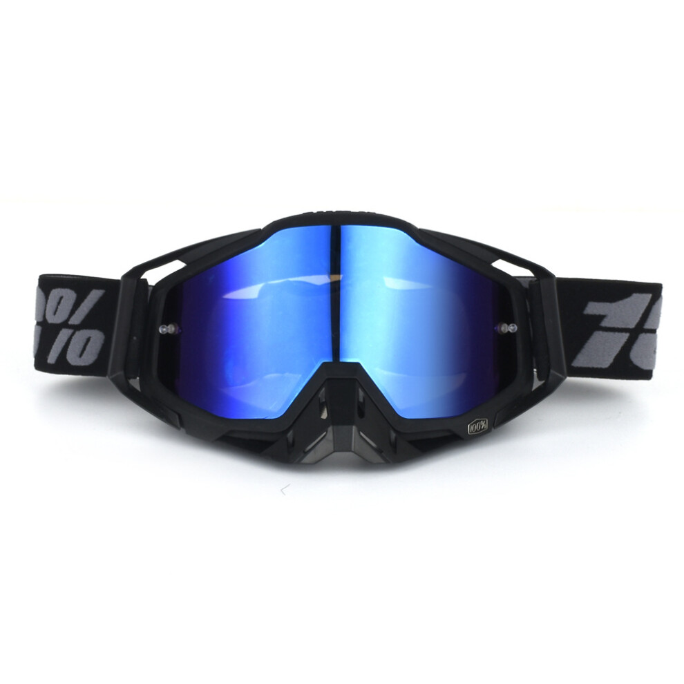 (100# Black - Iridescent Blue Lens) Goggles Motorcycle Racing Motocross Mx Mtb Atv Utv Dirt Bike Off-Road Eyewear Blue,Black 4069369264504