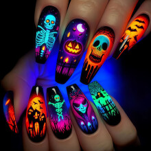 Halloween-dekoratives Nagel-Horror-Skelett auf Nagel mit