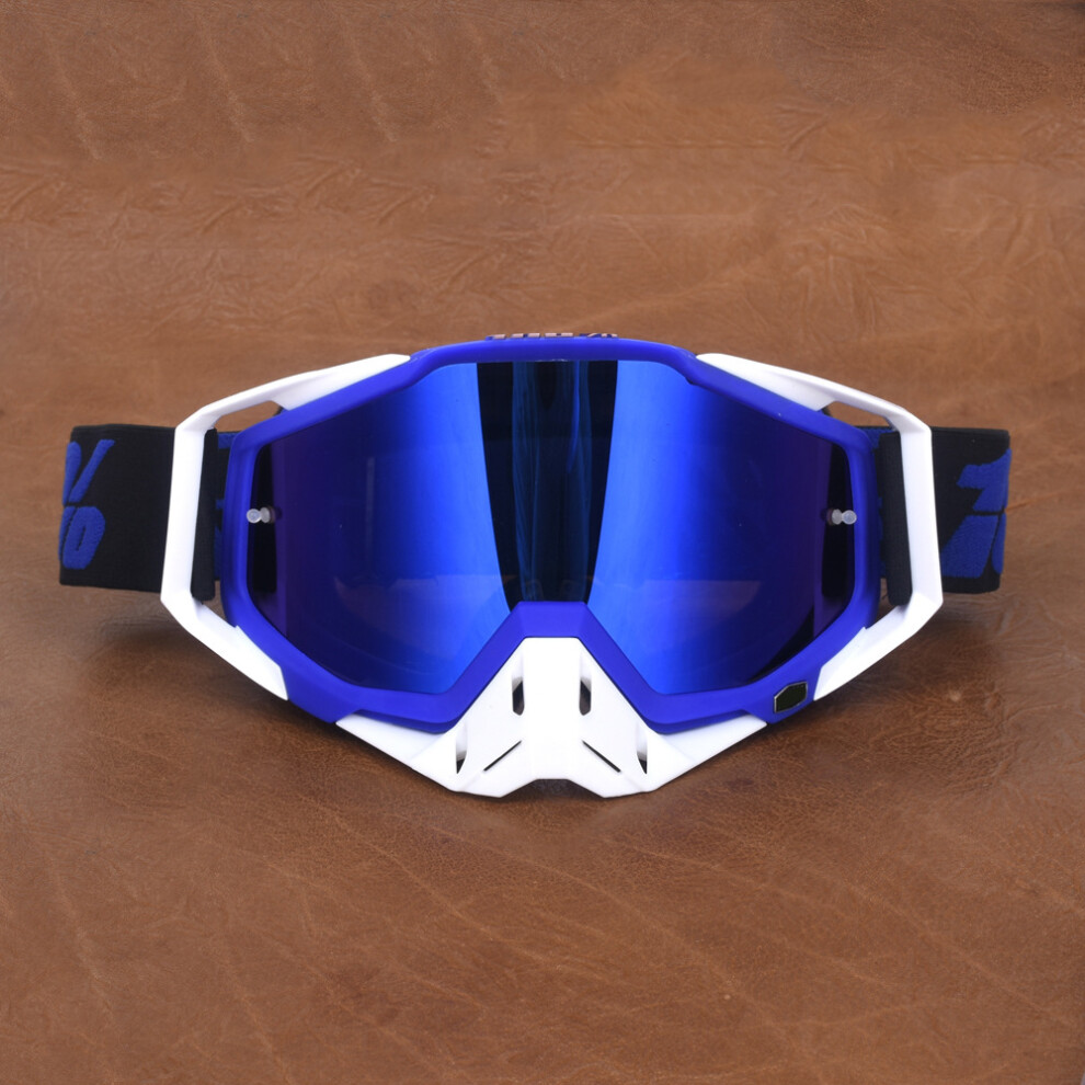 (13# Blue + White - Blue Lens) Goggles Motorcycle Racing Motocross Mx Mtb Atv Utv Dirt Bike Off-Road Eyewear Blue,White 4069369264405