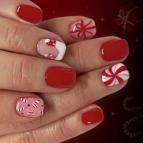 Festive Press On Nail Set 24Pieces Christmas Snowflake Glitters
