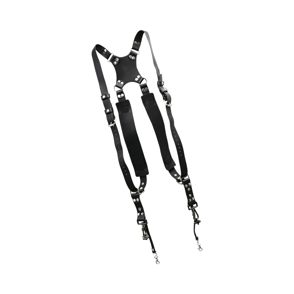 Style Double Shoulder Straps For Cameras- Genuine Leather Black 7709000187140