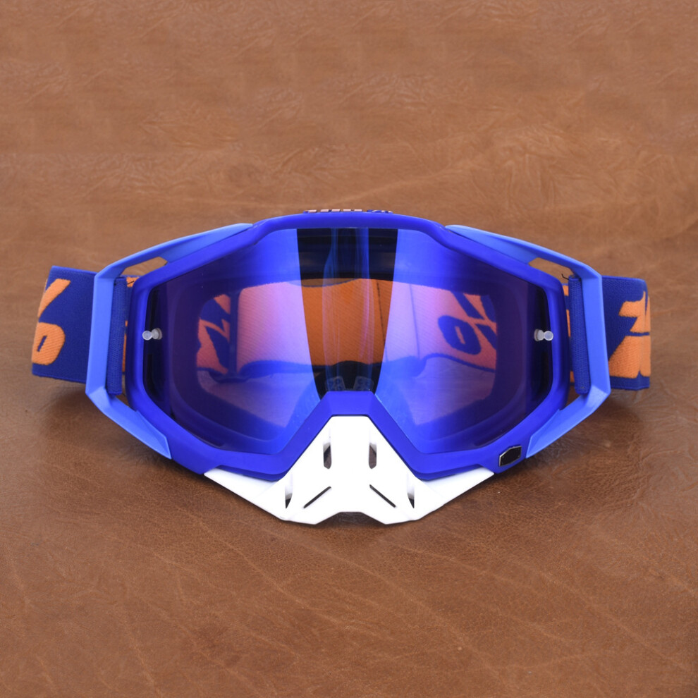 (23# Blue + White - Blue Lens) Motorcycle Racing Goggles Motocross Mx Mtb Utv Dirt Bike Off-Road Eyewear Blue,White 4069369264566