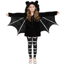 Lasten Halloween-lepakkoasu, pehmeä ja mukava, epäsäännöllinen helma, kangassiivet, musta fleecehaalari, jossa pörröiset korvat,