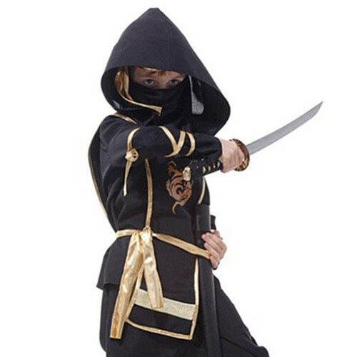 Σετ Παιδικής Στολής Ninja, Στολή Cosplay Ninja με Μαύρο και Χρυσό Στάμπα Δράκου από Μαλακή 2
